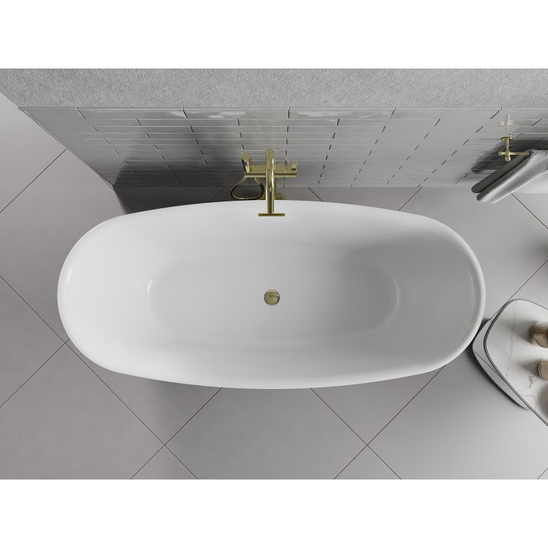 Mexen Luvo Slim freistehende Wanne 170 x 75 cm, weiß/schwarz, Überlauf gold - 52801707575-50