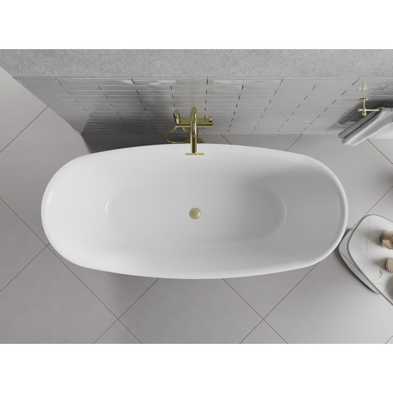 Mexen Luvo Slim freistehende Badewanne 170 x 75 cm, weiß/schwarz, Überlauf gold gebürstet - 52801707575-55