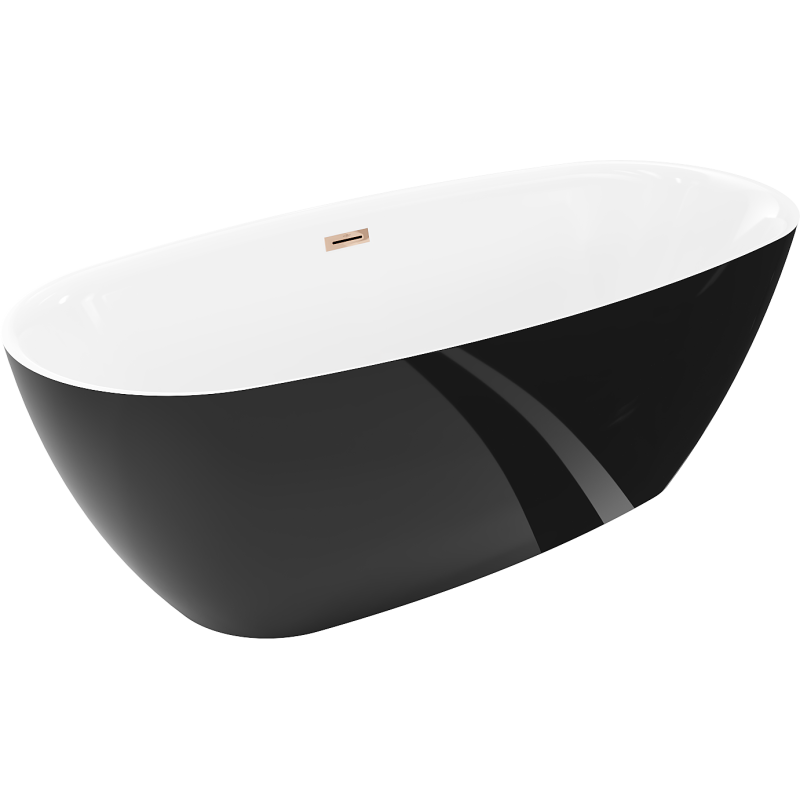 Mexen Luvo Slim freistehende Badewanne 170 x 75 cm, weiß/schwarz, Überlauf roségold - 52801707575-60