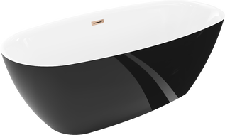 Mexen Luvo Slim freistehende Badewanne 170 x 75 cm, weiß/schwarz, Überlauf roségold - 52801707575-60