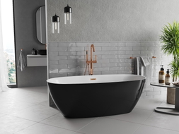 Mexen Luvo Slim freistehende Badewanne 170 x 75 cm, weiß/schwarz, Überlauf roségold - 52801707575-60