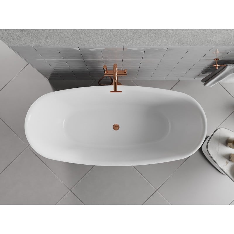 Mexen Luvo Slim freistehende Badewanne 170 x 75 cm, weiß/schwarz, Überlauf roségold - 52801707575-60