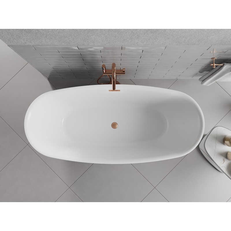 Mexen Luvo Slim freistehende Badewanne 170 x 75 cm, weiß/schwarz, Überlauf aus gebürstetem Kupfer - 52801707575-65