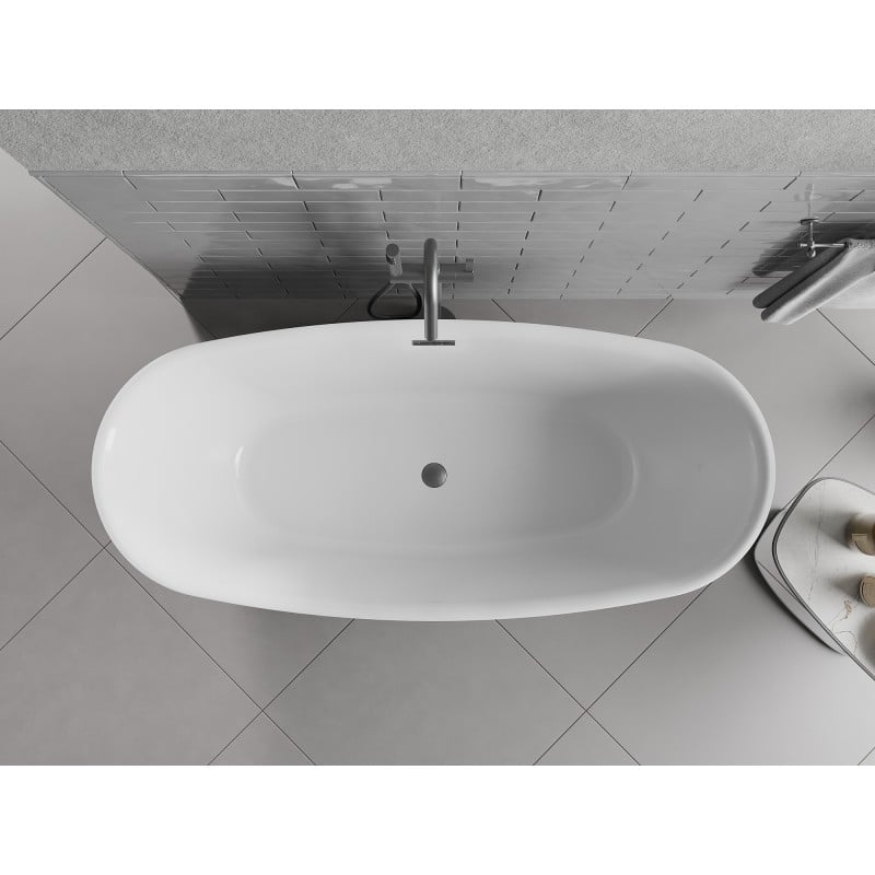 Mexen Luvo Slim freistehende Badewanne 170 x 75 cm, weiß/schwarz, Überlauf gun gray gebürstet - 52801707575-66