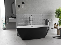 Mexen Luvo Slim freistehende Badewanne 170 x 75 cm, weiß/schwarz, Überlauf Gun Metal- 52801707575-95
