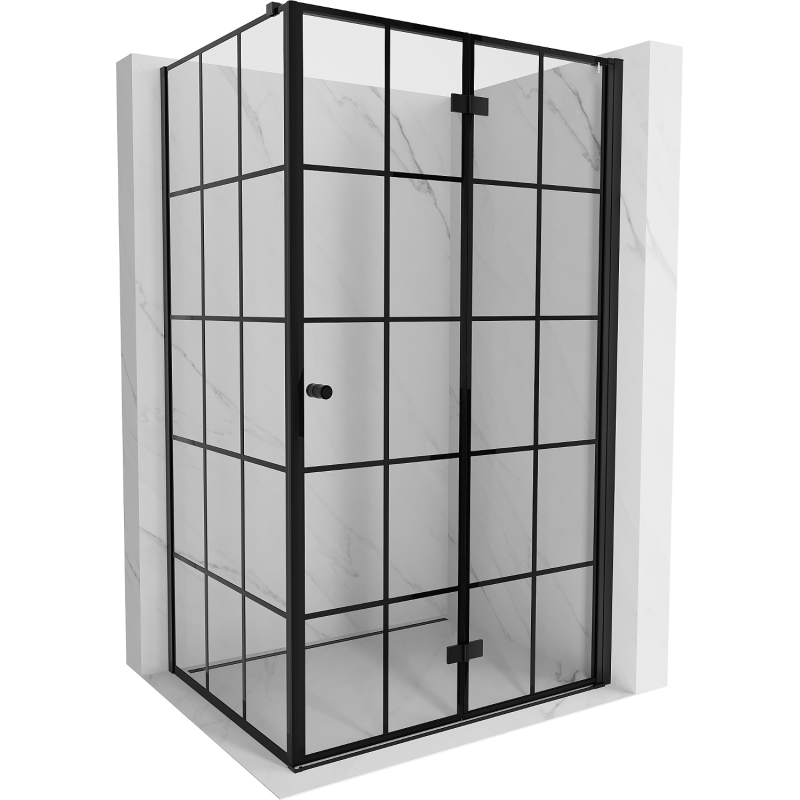 Mexen Mist-F Duschkabine klappbar rechts 80 x 110 cm, schwarzes Gitter, schwarz - 8A6T-080-110-70-77-P