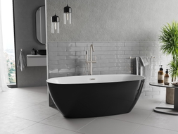 Mexen Luvo Slim freistehende Badewanne 170 x 75 cm, weiß/schwarz, Überlauf gebürstetes Nickel - 52801707575-97