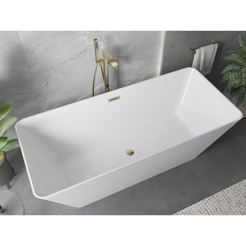 Mexen Velo Slim freistehende Wanne 170 x 75 cm, weiß, goldener Überlauf - 52811707500-50