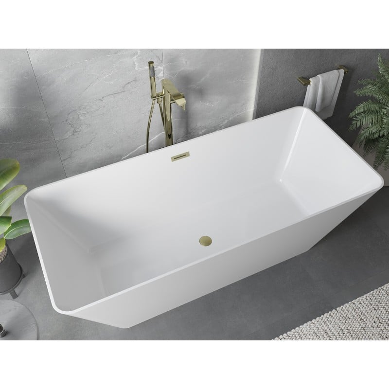 Mexen Velo Slim freistehende Badewanne 170 x 75 cm, weiß, Überlauf gebürstetes Gold - 52811707500-55