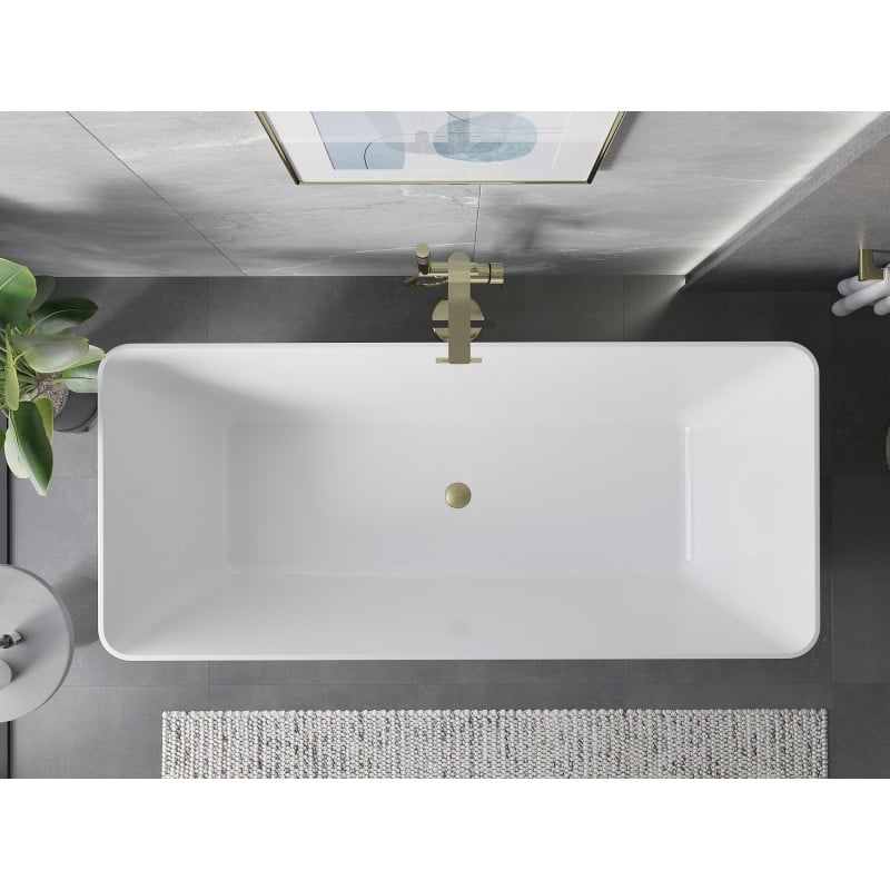 Mexen Velo Slim freistehende Badewanne 170 x 75 cm, weiß, Überlauf gebürstetes Gold - 52811707500-55