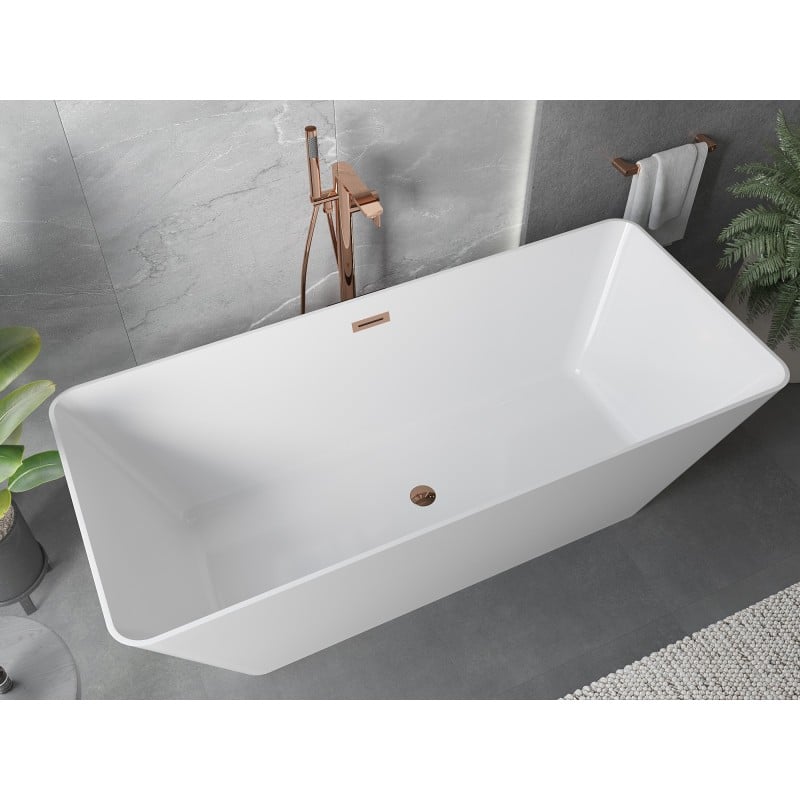 Mexen Velo Slim freistehende Badewanne 170 x 75 cm, weiß, Überlauf Roségold - 52811707500-60