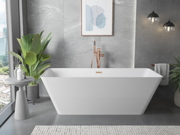 Mexen Velo Slim freistehende Badewanne 170 x 75 cm, weiß, Überlauf Roségold - 52811707500-60