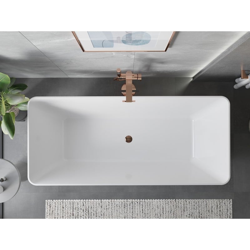 Mexen Velo Slim freistehende Badewanne 170 x 75 cm, weiß, Überlauf Roségold - 52811707500-60