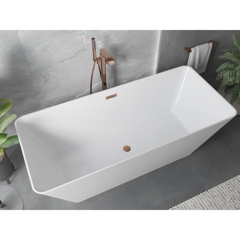 Mexen Velo Slim freistehende Badewanne 170 x 75 cm, weiß, Überlauf gebürstetes Kupfer - 52811707500-65