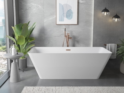Mexen Velo Slim freistehende Badewanne 170 x 75 cm, weiß, Überlauf gebürstetes Kupfer - 52811707500-65
