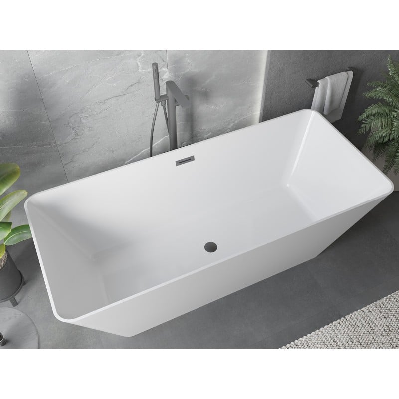 Mexen Velo Slim freistehende Wanne 170 x 75 cm, weiß, Überlauf gun metal - 52811707500-95