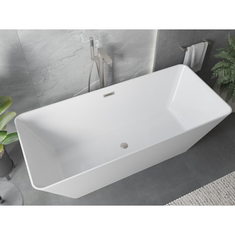 Mexen Velo Slim freistehende Badewanne 170 x 75 cm, weiß, Überlauf gebürsteter Nickel - 52811707500-97