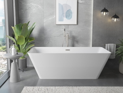 Mexen Velo Slim freistehende Badewanne 170 x 75 cm, weiß, Überlauf gebürsteter Nickel - 52811707500-97