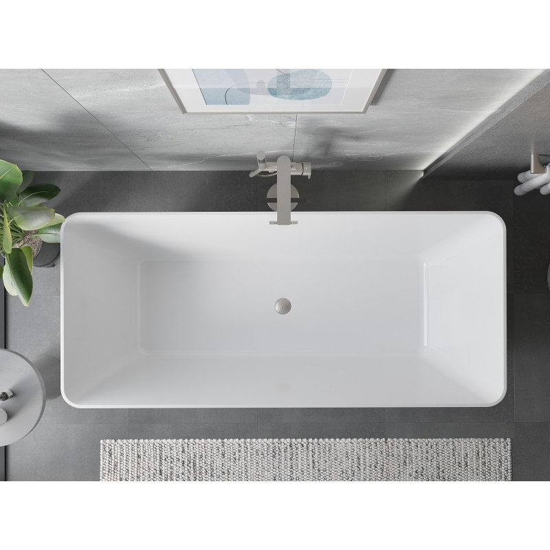 Mexen Velo Slim freistehende Badewanne 170 x 75 cm, weiß, Überlauf gebürsteter Nickel - 52811707500-97