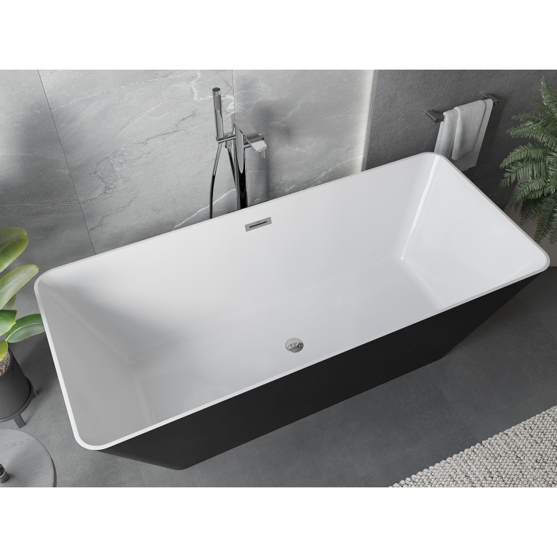 Mexen Velo Slim freistehende Badewanne 170 x 75 cm, weiß/schwarz, Überlauf Chrom - 52811707575-01