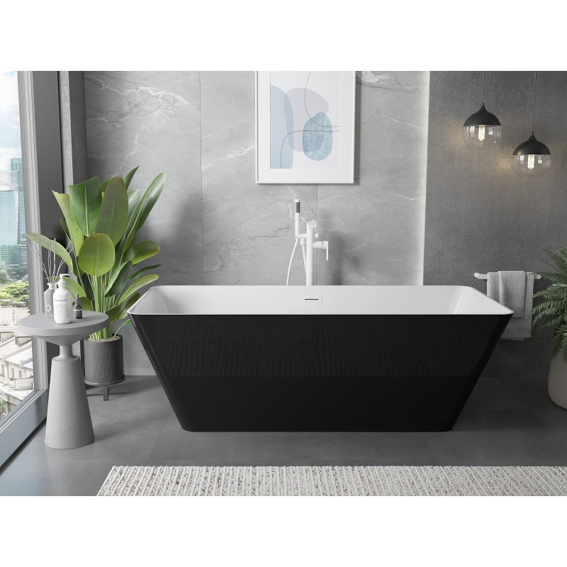Mexen Velo Slim freistehende Badewanne 170 x 75 cm, weiß/schwarz, weißer Überlauf - 52811707575-20