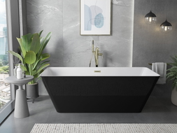 Mexen Velo Slim freistehende Badewanne 170 x 75 cm, weiß/schwarz, Überlauf gebürstet gold - 52811707575-55