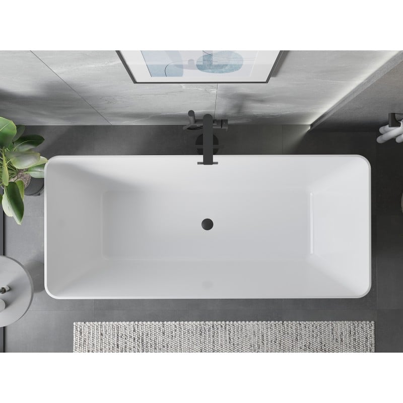 Mexen Velo Slim freistehende Badewanne 170 x 75 cm, weiß/schwarz, schwarzer Überlauf - 52811707575-70