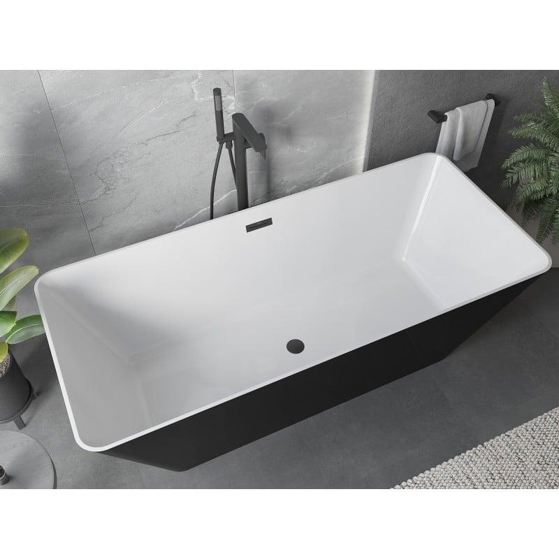 Mexen Velo Slim freistehende Badewanne 170 x 75 cm, weiß/schwarz, schwarzer Überlauf - 52811707575-70
