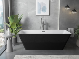 Mexen Velo Slim freistehende Badewanne 170 x 75 cm, weiß/schwarz, Überlauf gun metal - 52811707575-95