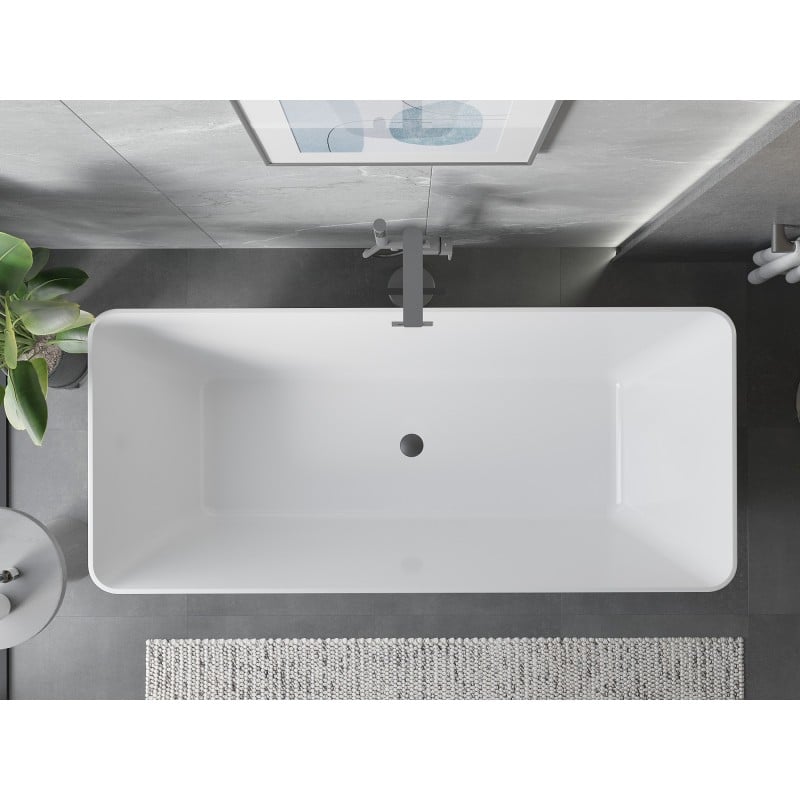 Mexen Velo Slim freistehende Badewanne 170 x 75 cm, weiß/schwarz, Überlauf gebürsteter Nickel - 52811707575-97