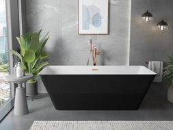 Mexen Velo Slim freistehende Wanne 170 x 75 cm, weiß/schwarz, Überlauf Roségold - 52811707575-60