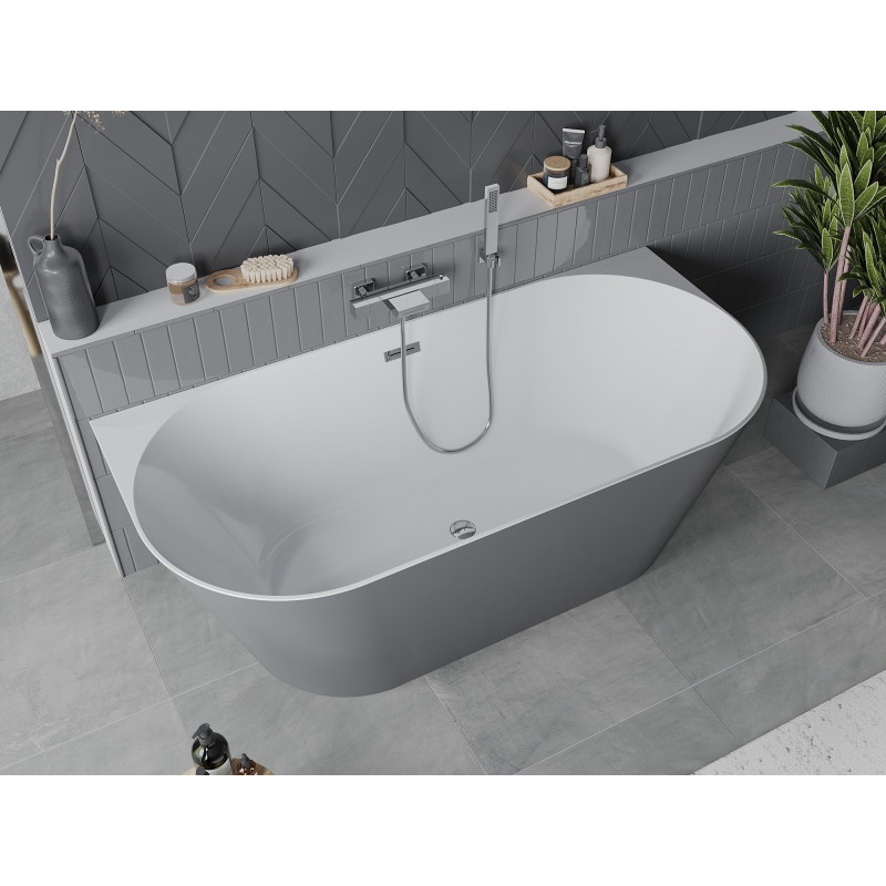 Mexen Oval Slim freistehende Wandwanne 170 x 80 cm, weiß/grau, Überlauf chrom - 52661708062-01