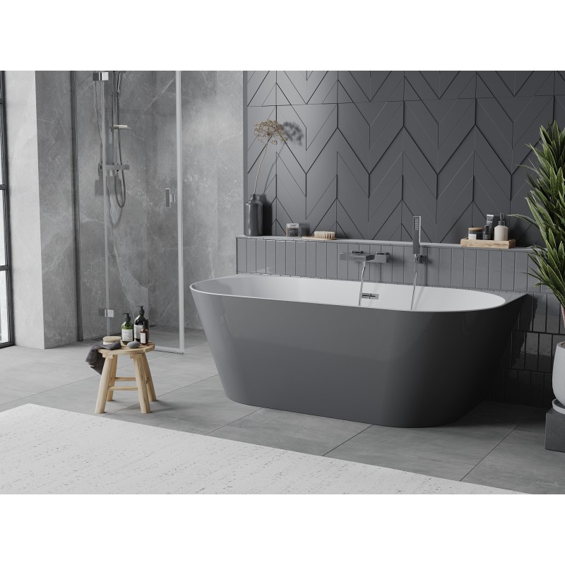 Mexen Oval Slim freistehende Wandwanne 170 x 80 cm, weiß/grau, Überlauf chrom - 52661708062-01