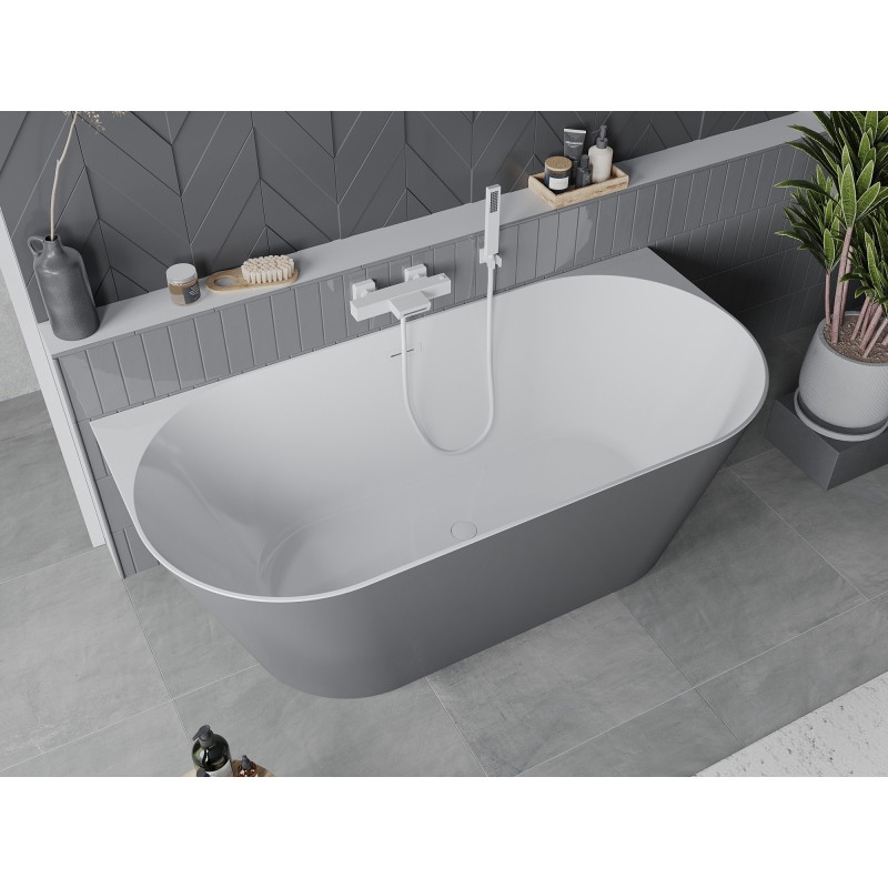 Mexen Oval Slim freistehende Eckbadewanne 170 x 80 cm, weiß/grau, weißer Überlauf - 52661708062-20