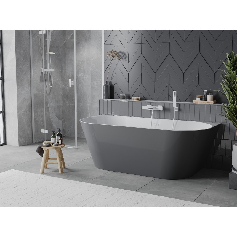 Mexen Oval Slim freistehende Eckbadewanne 170 x 80 cm, weiß/grau, weißer Überlauf - 52661708062-20