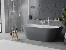 Mexen Oval Slim freistehende Eckbadewanne 170 x 80 cm, weiß/grau, weißer Überlauf - 52661708062-20