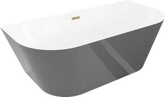 Mexen Oval Slim freistehende, halbeingebaute Badewanne 170 x 80 cm, weiß/grau, Überlauf gold - 52661708062-50