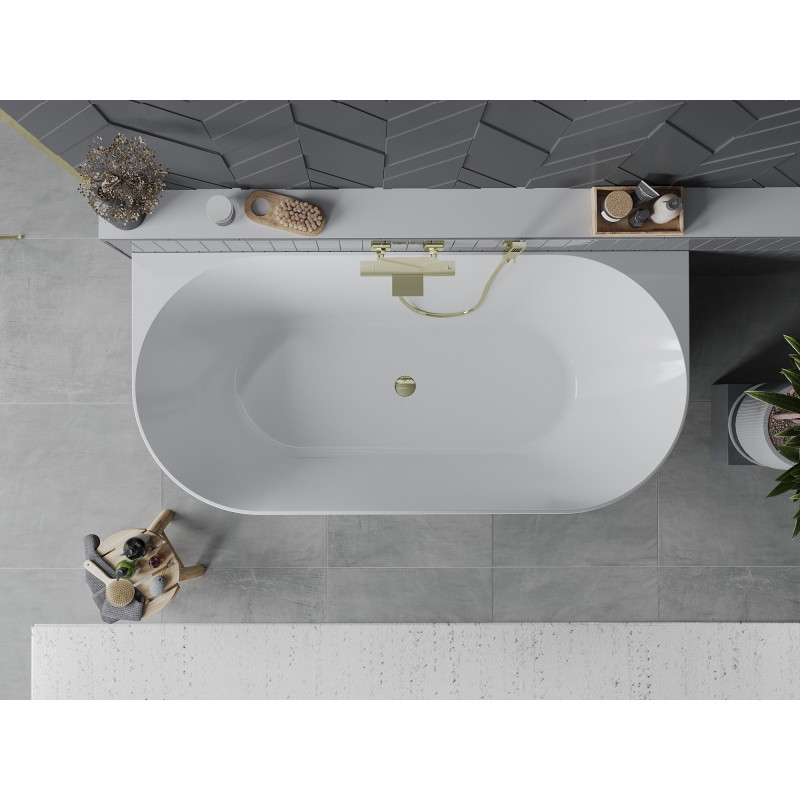 Mexen Oval Slim freistehende, halbeingebaute Badewanne 170 x 80 cm, weiß/grau, Überlauf gold - 52661708062-50