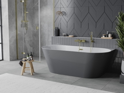 Mexen Oval Slim freistehende, halbeingebaute Badewanne 170 x 80 cm, weiß/grau, Überlauf gold - 52661708062-50