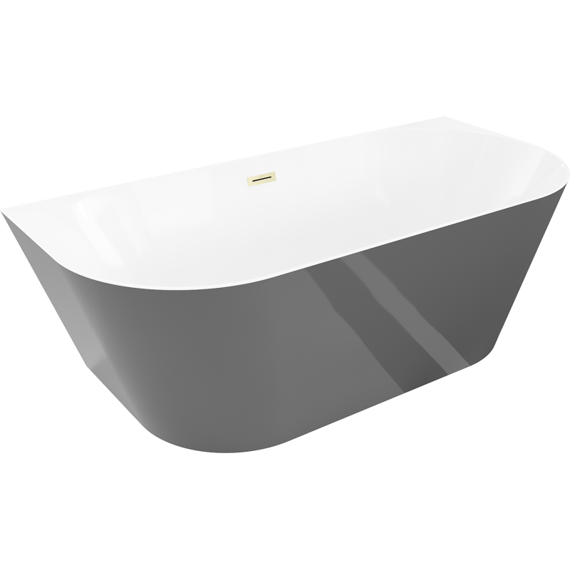 Mexen Oval Slim freistehende wandmontierte Badewanne 170 x 80 cm, weiß/grau, Überlauf gold gebürstet - 52661708062-55