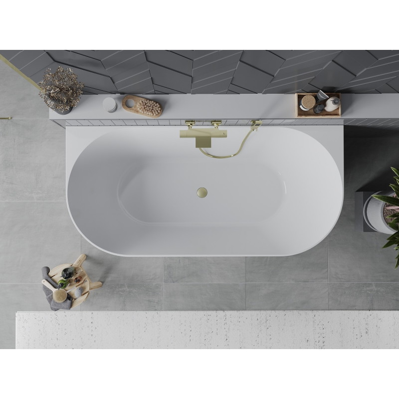 Mexen Oval Slim freistehende wandmontierte Badewanne 170 x 80 cm, weiß/grau, Überlauf gold gebürstet - 52661708062-55