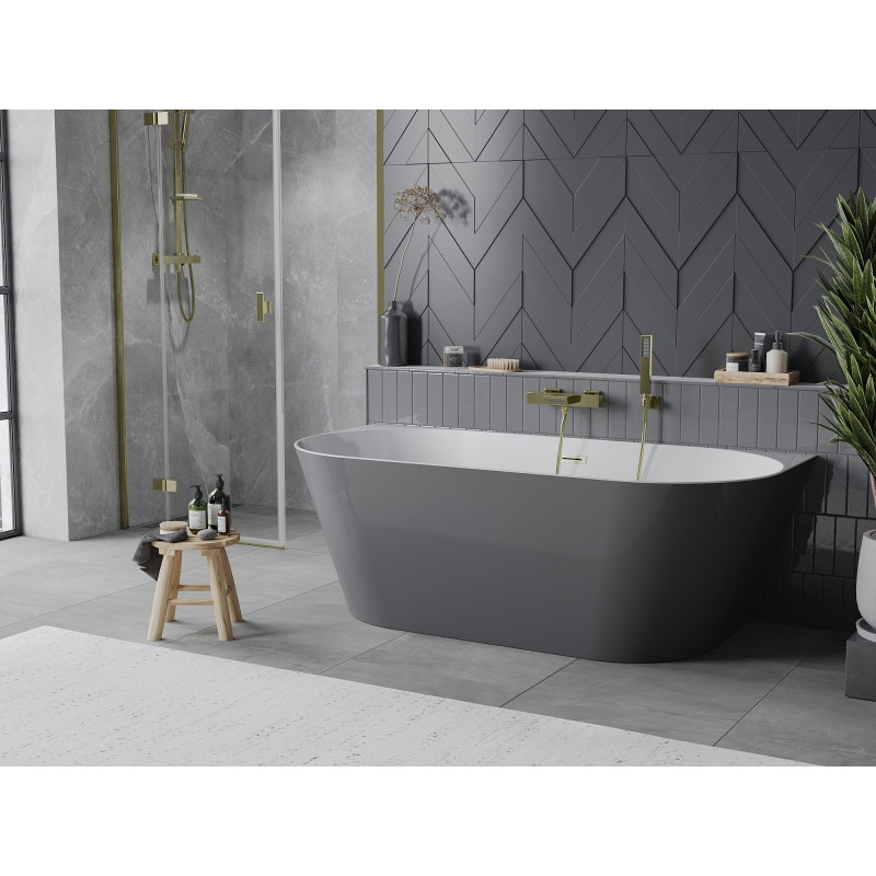 Mexen Oval Slim freistehende wandmontierte Badewanne 170 x 80 cm, weiß/grau, Überlauf gold gebürstet - 52661708062-55