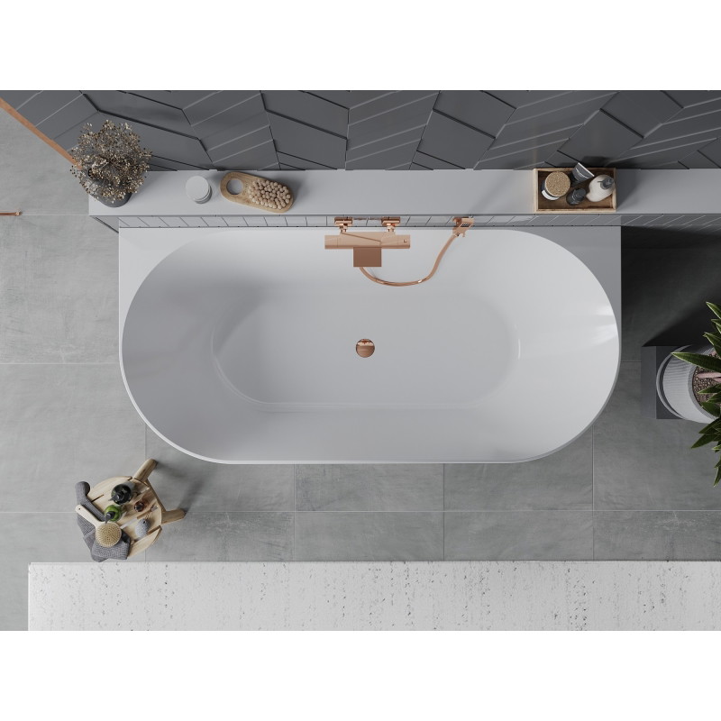 Mexen Oval Slim freistehende wannenwand 170 x 80 cm, weiß/grau, Überlauf roségold - 52661708062-60