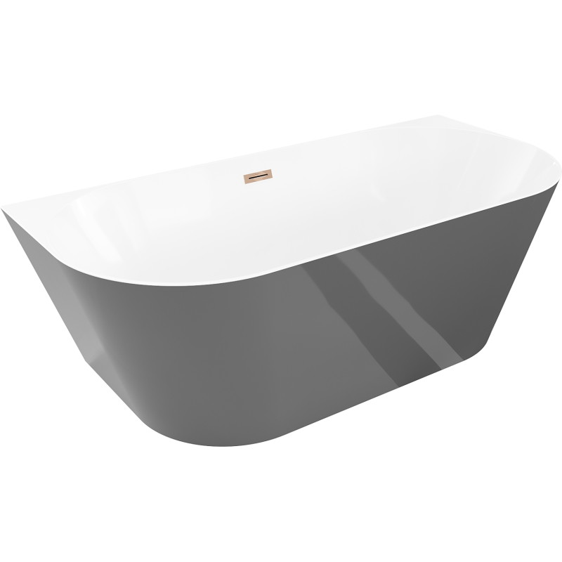 Mexen Oval Slim freistehende wannenwand 170 x 80 cm, weiß/grau, Überlauf roségold - 52661708062-60