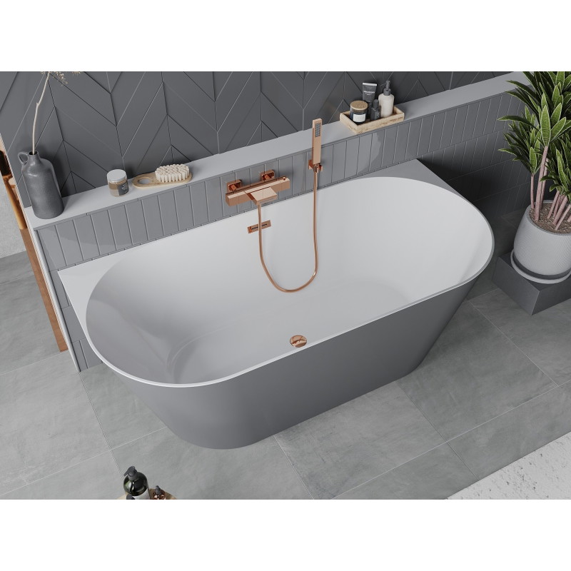 Mexen Oval Slim freistehende wannenwand 170 x 80 cm, weiß/grau, Überlauf roségold - 52661708062-60