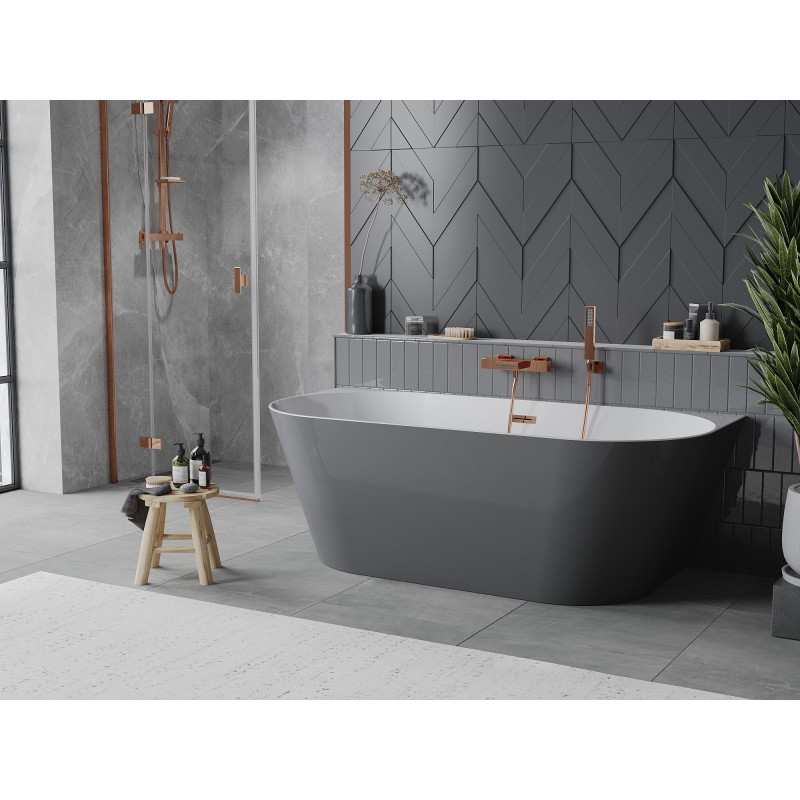 Mexen Oval Slim freistehende wannenwand 170 x 80 cm, weiß/grau, Überlauf roségold - 52661708062-60