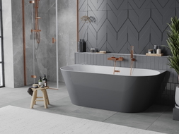 Mexen Oval Slim freistehende wannenwand 170 x 80 cm, weiß/grau, Überlauf roségold - 52661708062-60