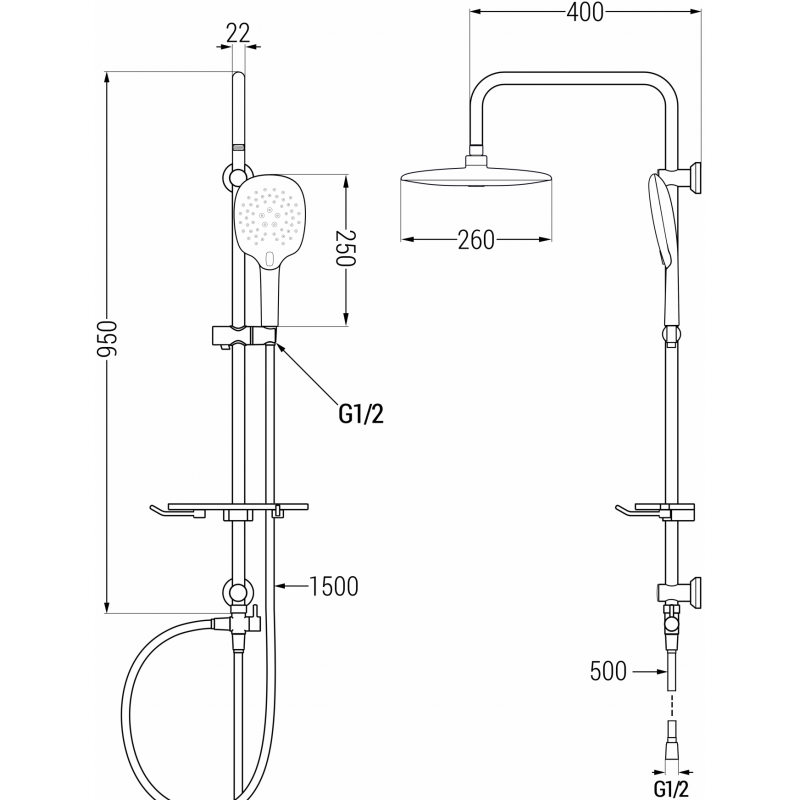 Mexen T22 Duschsäule, Chrom - 798222293-00