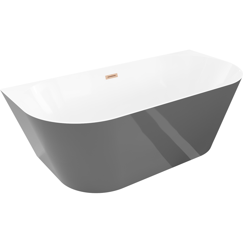 Mexen Oval Slim freistehende Wandbadewanne 170 x 80 cm, weiß/grau, Überlauf gebürstetes Kupfer - 52661708062-65