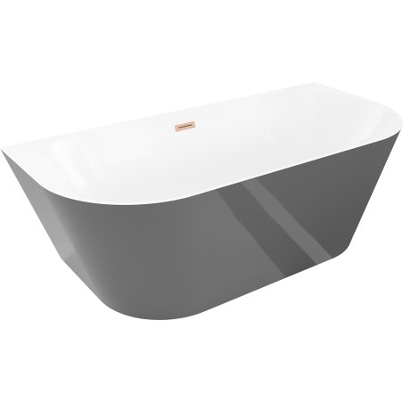 Mexen Oval Slim freistehende Wandbadewanne 170 x 80 cm, weiß/grau, Überlauf gebürstetes Kupfer - 52661708062-65